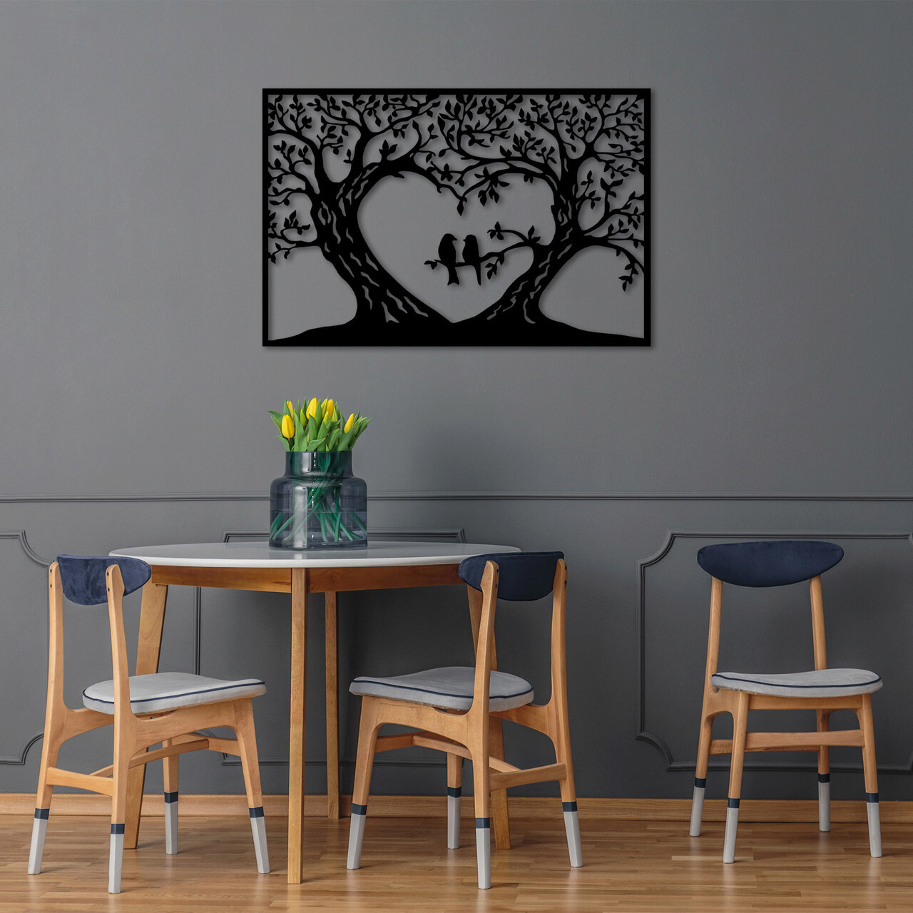 Decoratiune de perete, Birds Love, Dimensiune: 60 x 90 cm, Negru - imagine 7